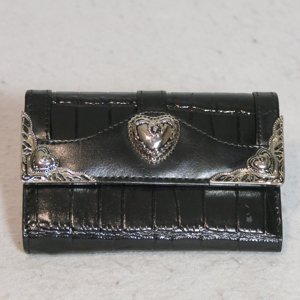 Unbranded Women Trifold Wallet Black Western Heart Filigree Faux Croc Embossed